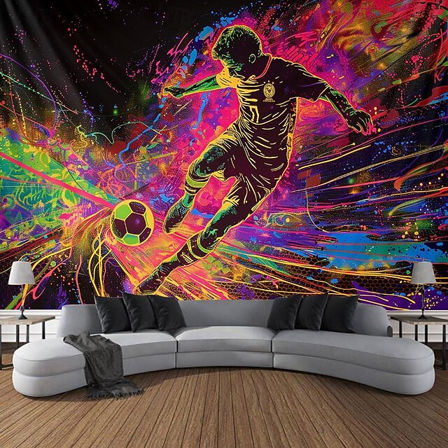 Blacklight Tapestry UV Reactive Glow in the Dark Glow Party Neon Athelets Football Psychedelic Trippy Misty Hanging Tapestry Wall Art Mural for Living Room Bedroom 23