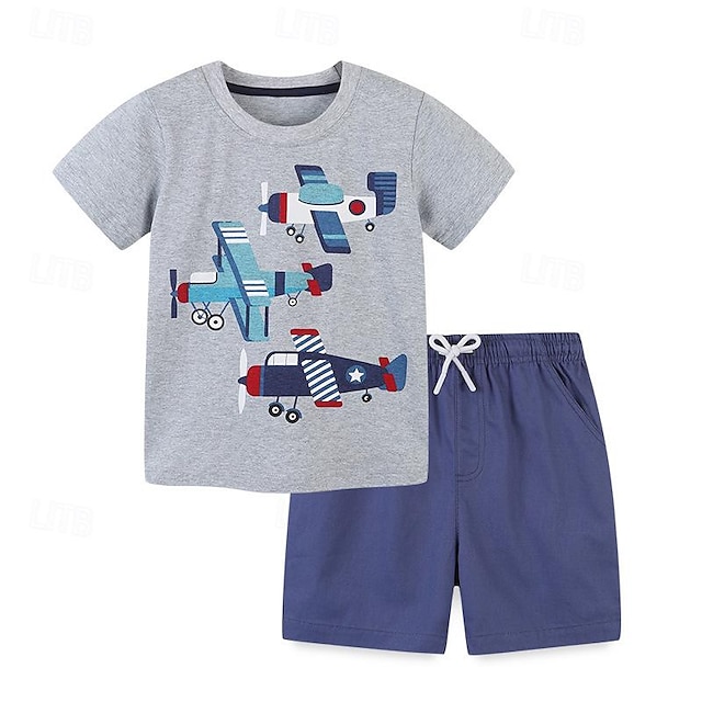  2 футболки для маленьких мальчиков & шорты наряд комплект с короткими рукавами и графикой школьная мода на каждый день лето весна 3-7 лет