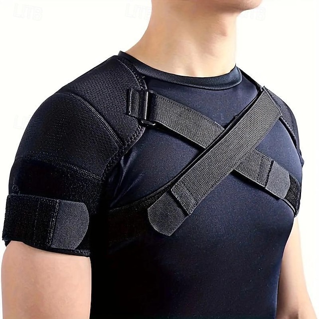  Cinturón ortopédico de soporte para manguito rotador deportivo de doble hombro, vendaje ajustable elástico doble de compresión cruzada para hombres y mujeres para el dolor de espalda