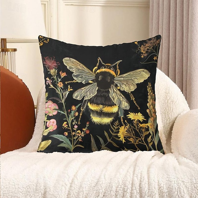  Capa de almofadas decorativas de abelhas de verão, 1 peça, capa de almofada quadrada macia, fronha para quarto, sala de estar, sofá, cadeira