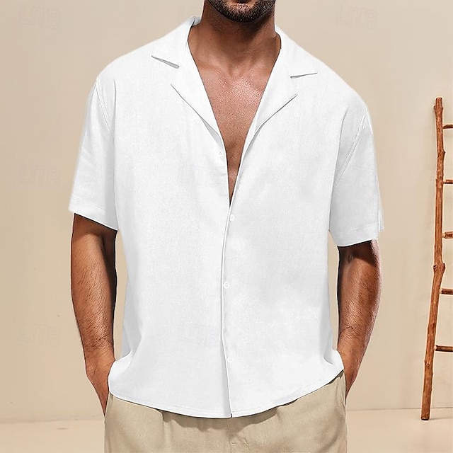  رجالي قميص قميص قطن ابيض قميص غير رسمي أسود أبيض أزرق البحرية كم قصير سهل طوق المخيم الصيف شارع ستايل هاواي ملابس زر أسفل