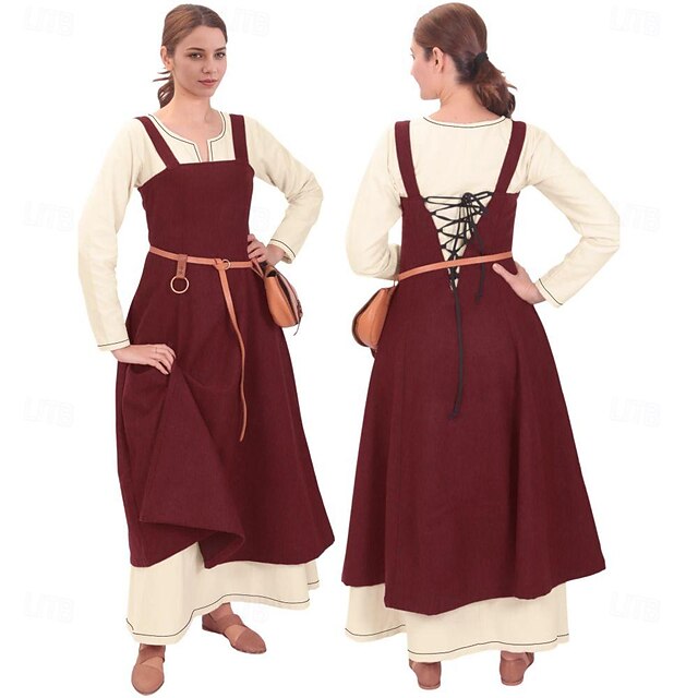 Women's Medieval Viking Apron Overdress with Laced Back Tunic Dress Set ...