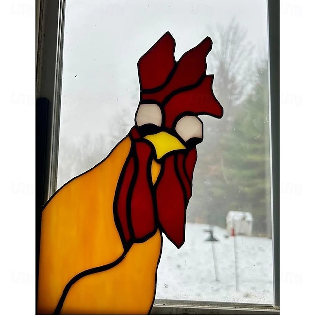  vicces kakas ólomüveg madár ablak sarok dekor, kakas udvari dekor, vicces ablak sarok dekor - kukucskáló kakas, kakasudvar dekor, madár ólomüveg, kézzel készített kukucskáló kakas