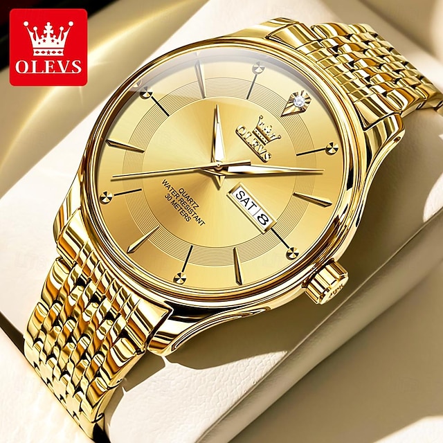  OLEVS Men Quartz Watch Minimalist Fashion Business Wristwatch Luminous Calendar Date Week Waterproof Steel Watch