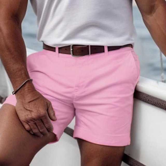  Men's Pink Shorts Shorts Summer Shorts Casual Shorts Button Front Pocket Plain Comfort Breathable Short Casual Daily Holiday 100% Cotton Fashion Designer White Yellow