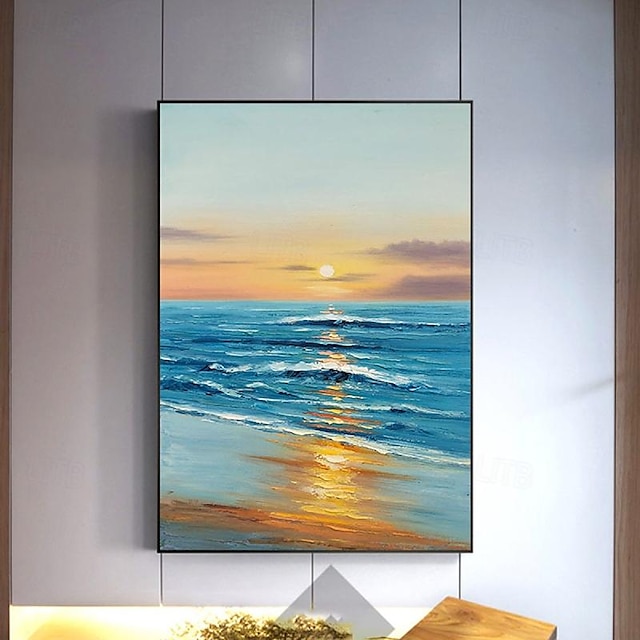  Ocean Painting handmade Sunrise Ocean Painting Large Canvas Coast Painting Sea Landscape Painting Palette life seascape oil painting Bedroom Painting Home Decor Christmas gift