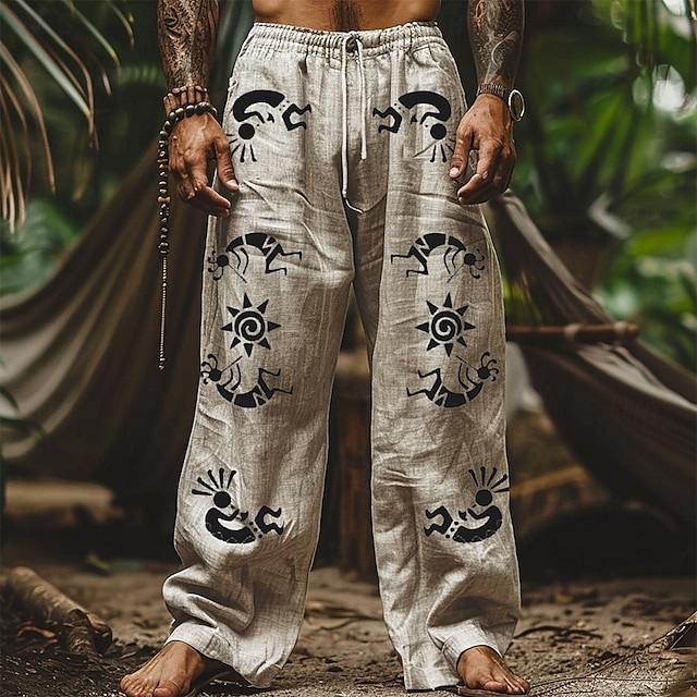  Herren Freizeithose Bedruckt Urlaub Beige Unelastisch