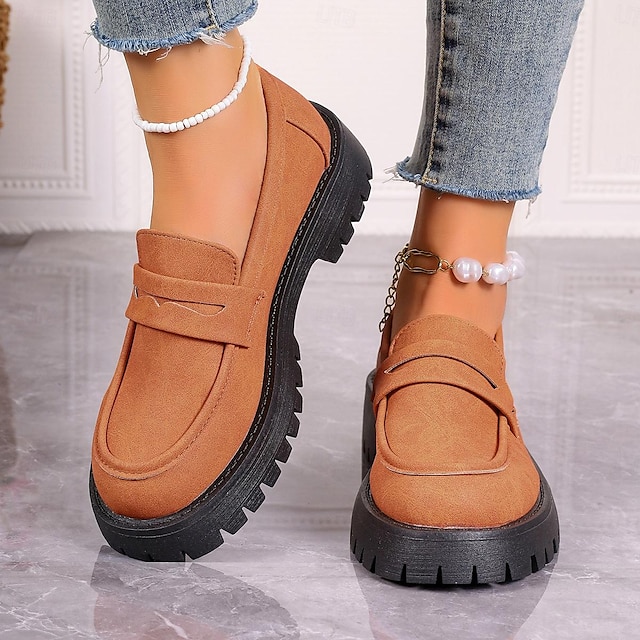  Women's Loafers Platform Loafers Slip on Flat Heel Elegant Outdoor Minimalist Shoes Yellow Orange