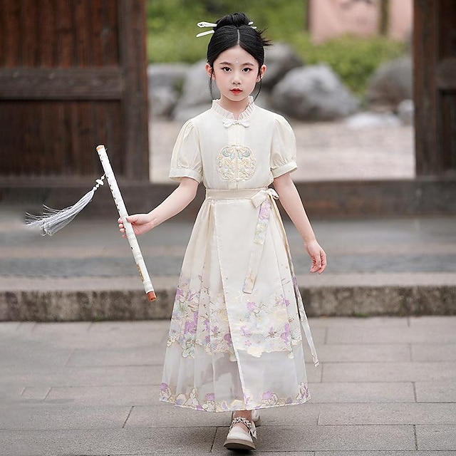  漢服 女の子 馬面スカート 夏セット ビッグボーイ 夏 中国古代ドレス 女の子 唐ドレス 女の子ドレス