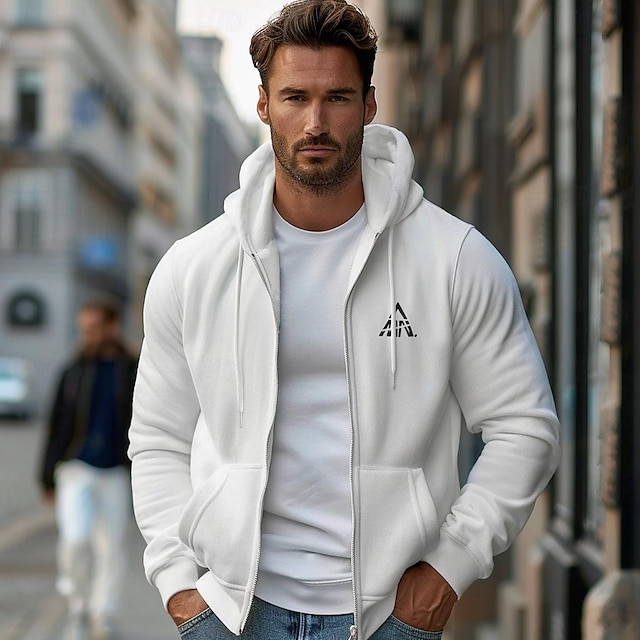  Men's Zip Up Hoodies Black White Hooded Graphic Geometric Sportswear Graphic Casual Clothing Apparel Hoodies Sweatshirts  Long Sleeve Loose Fit