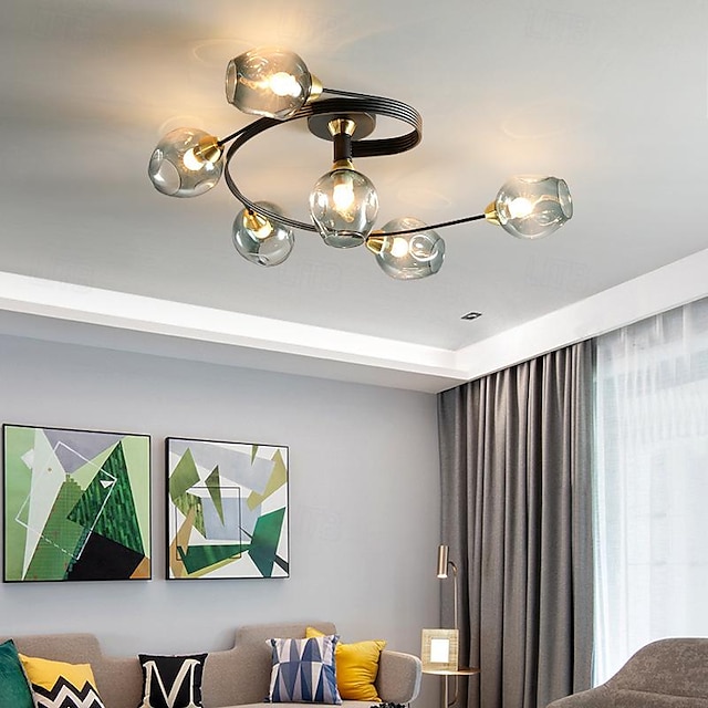  LED-Deckenleuchte 4/6 Kopf Glas Metall E27 nordische kreative magische kleine Schlafzimmer-Deckenlampe, moderner prägnanter persönlicher Kronleuchter, für gewerbliche Wohnzimmer-Esszimmerlampe,