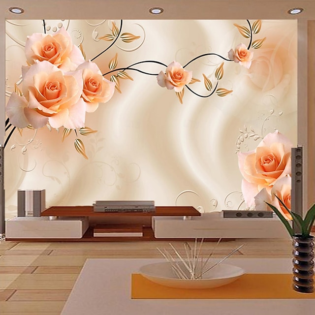  Cool Wallpapers Wall Mural Vintage Roses Pink 3D Wallpaper Wall Sticker Covering Print Adhesive Required 3D Effect Canvas Home Décor