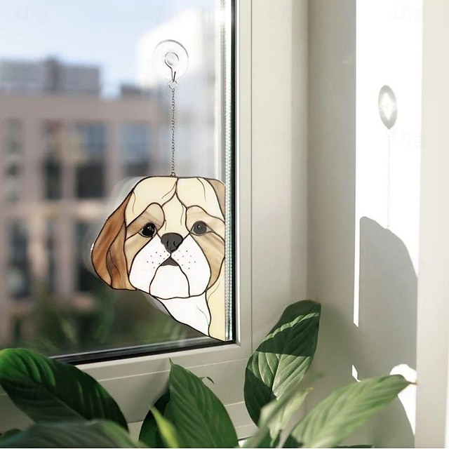  Sonnenfänger mit guckendem Hund, lustiges Fenster-Eckdekor, handgemachtes Acryl-Ornament mit guckendem Hund, Sonnenfänger für Hausgarten-Bauernhaus-Dekor, Geschenk für Hundeliebhaber