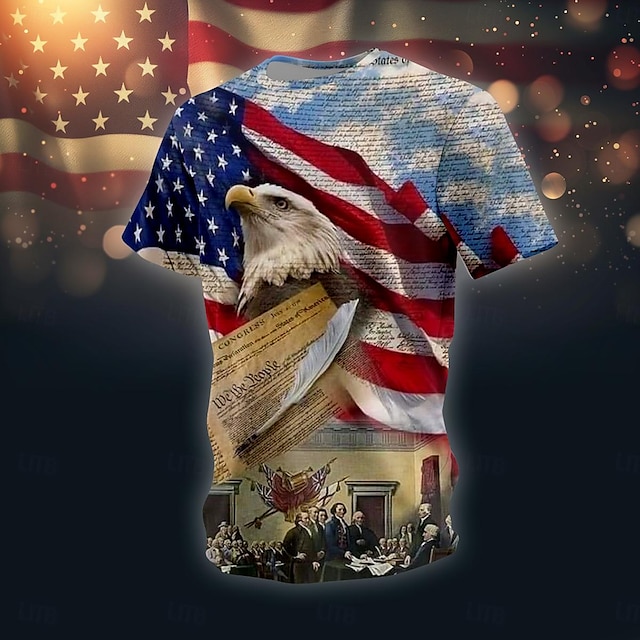  Písmeno Americká americká vlajka Orel Sportovní Módní Designové Pánské 3D tisk Tričko ulice Outdoorové sporty Americký den nezávislosti tričko Vodní modrá Nebeská modř Hnědá Krátký rukáv Tričkový