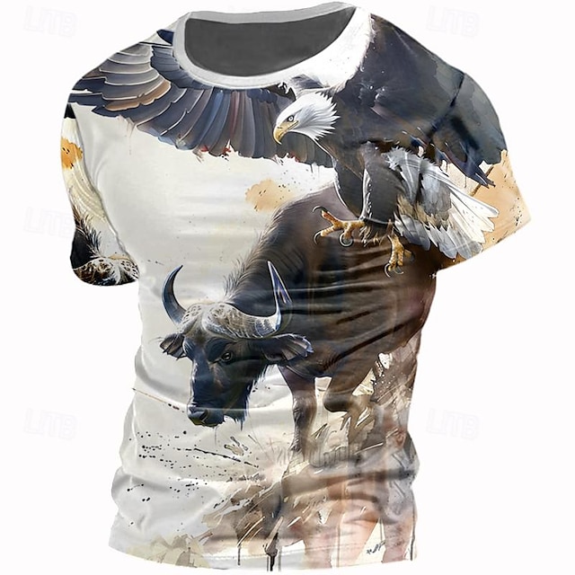  Bărbați Grafic Animal Vacă Vultur Tricou Tricou Tipărire 3D Stil Nautic Cămașă Modă Îmbrăcăminte Atletică Stradă Sport exterior Alb Ivoriu Alb Cald Vară Primăvară Îmbrăcăminte S M L XL XXL XXXL
