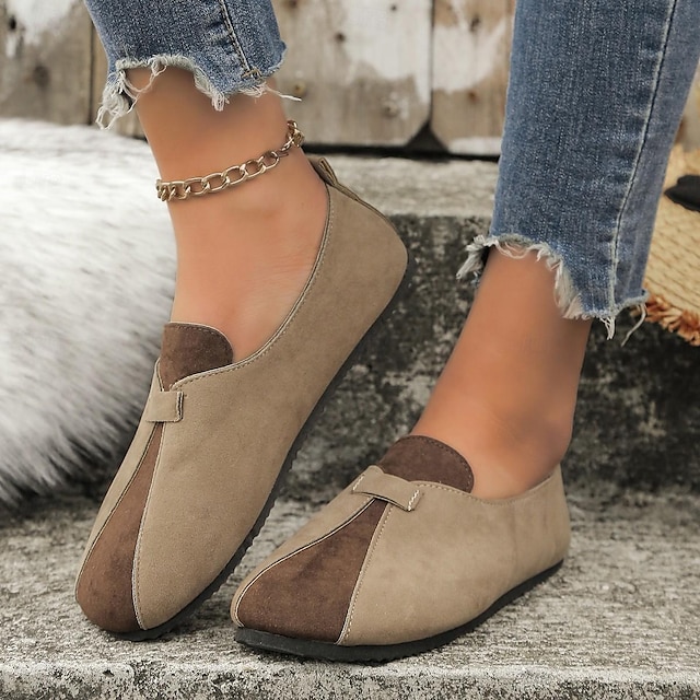  Women's Loafers Flat Heel Outdoor Office Round Toe Vintage Walking Cloth Loafer Dark Brown Black khaki