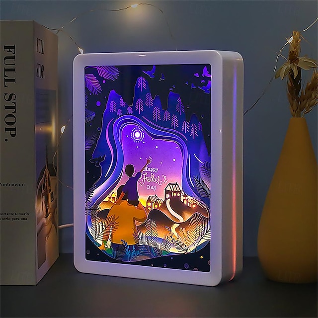  3D Paper Carving Lamp Ornaments Creative Father's Day Gifts Bedroom Night Light UsB Charging Led Paper Shadow CarvingLight Decoration