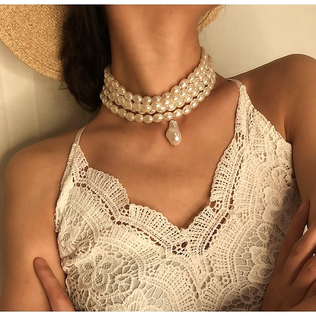  Collana di perle Perla Per donna stile sveglio Artistico Classico Matrimonio Gocce Collana Per Matrimonio Feste