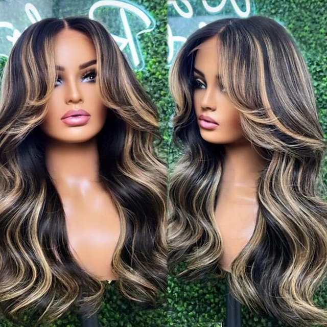  Unprocessed Virgin Hair 13x4 Lace Front Wig Middle Part Brazilian Hair Body Wave Multi-color Wig 130% 150% Density with Baby Hair Highlighted / Balayage Hair 100% Virgin Glueless Pre-Plucked For Women