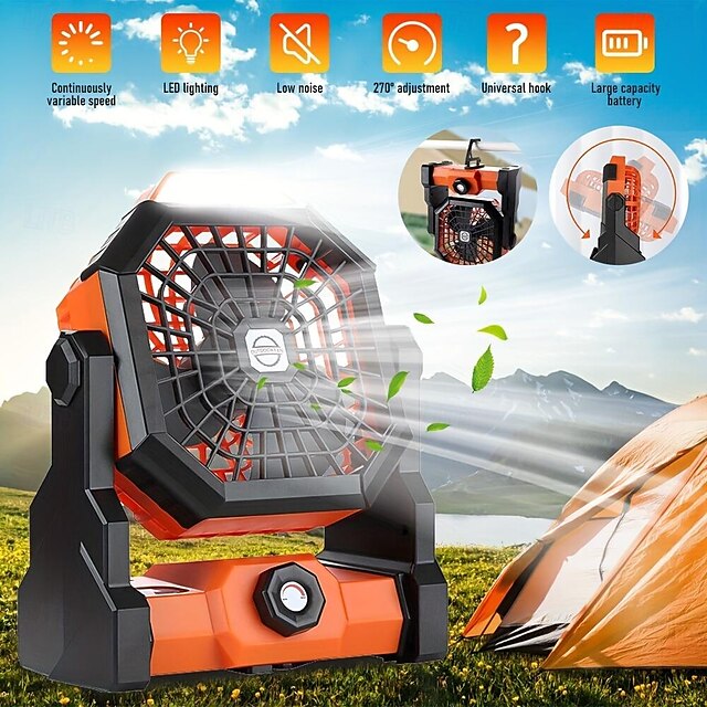  Ventilador compacto recargable por USB, potente flujo de aire ajustable, batería de larga duración con luz LED, ideal para actividades al aire libre. & comodidad de escritorio