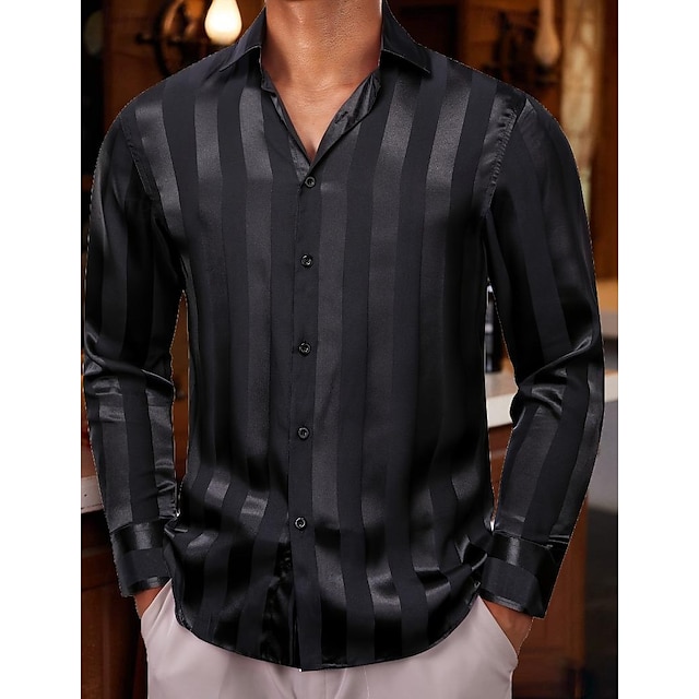 男性用 シャツ ボタンアップシャツ カジュアルシャツ サマーシャツ ブラック ホワイト ブルー 長袖 縞 カラー 日常 バケーション 衣類 ファッション カジュアル