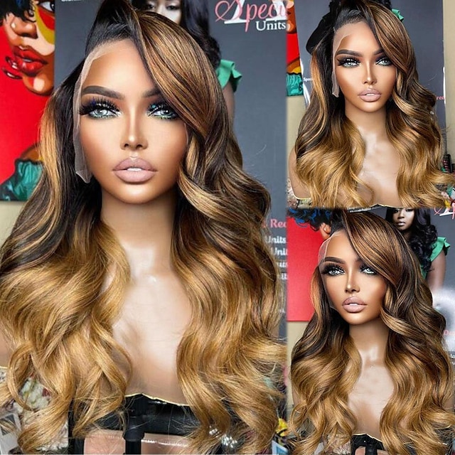  Remy mensenhaar 4x13 Sluiting Pruik Zijdeel Braziliaans haar Golvend Los golvend Meerkleurig Pruik 130% 150% Haardichtheid met babyhaar Ombre-haar 100% Maagd Pre-geplukt Voor Dames Lang Kanten