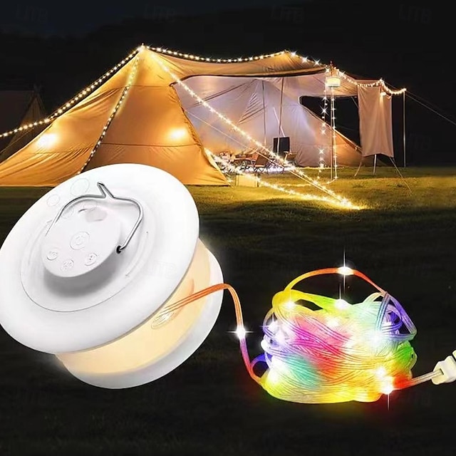  2-in-1 Rechargeable String Lights, 32FT Outdoor Tent LED Camping Lantern, Waterproof String Lights for Outdoor Christmas, Home Party Decorations