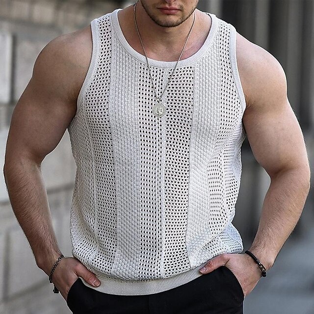 Men's Tank Top Vest Top Undershirt Sleeveless Shirt Sleeveless Crew Neck Spring & Summer Plain Fashion Designer Basic Knitted Vacation Street Going out Black White Khaki Top Tee for Men4