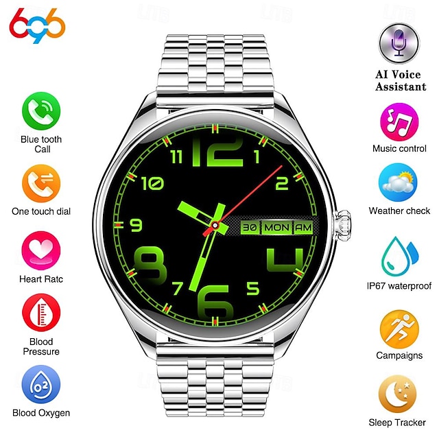  696 QS28 Montre intelligente 1.43 pouce Smartwatch Montre Connectée Bluetooth ECG + PPG Podomètre Rappel d'Appel Compatible avec Android iOS Femme Hommes Mode Mains-Libres Rappel de Message IP 67