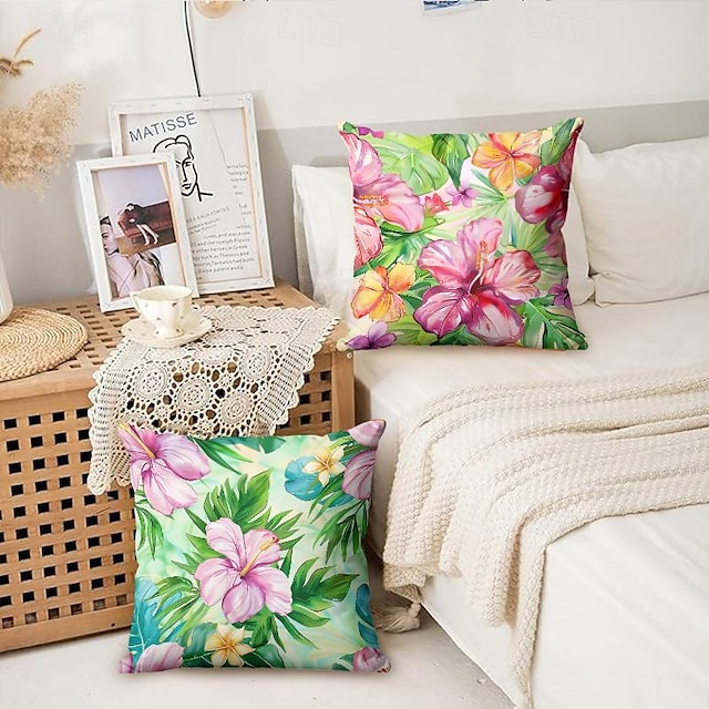  tropiska blommor dekorativa kuddfodral 2st mjukt fyrkantigt kuddfodral örngott för sovrum vardagsrum soffa soffstol