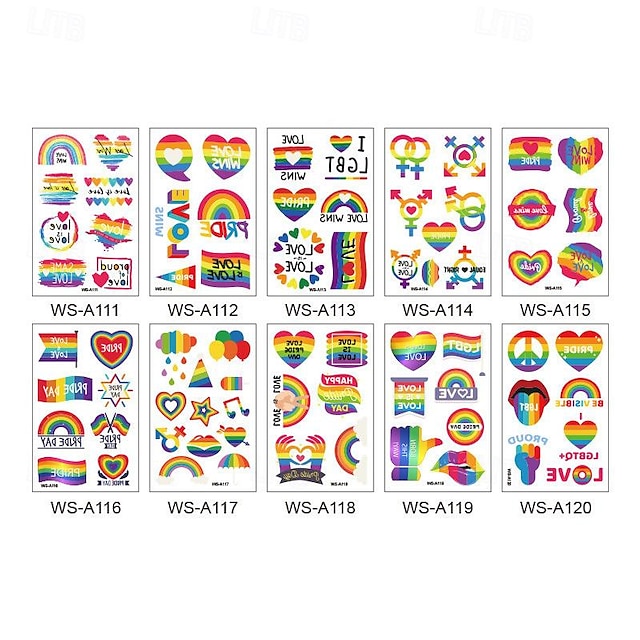  10 ark pride regnbågstatuering klistermärke tillfällig tatuering gay pride parad kroppsmålning fest firande personlighet