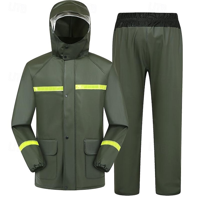  Unisex Wanderregenmantel Außen Wasserdicht Atmungsaktiv Windabweisend Wanderoutfits Wanderbekleidung Frühling Herbst Regenanzug Regenkleidung Kapuzenmäntel, Jacke und Hose Einfarbig Gelb Armeegrün