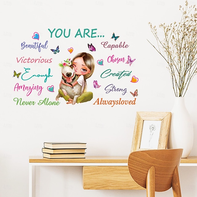  Girls YOU ARE Color English Letters Children's Inspirational Wall Stickers Removable Living Room Bedroom Study Sofa Children's Room Girl's Room Kindergarten Home Background Decoration Wall Stickers