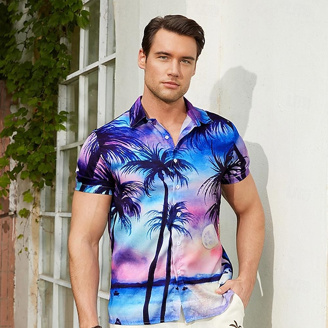 Men's Coconut Tree Graphic Prints Shirt Summer Hawaiian Shirt Short ...