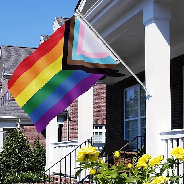  2 stk pride flagg, lgbtq fremgang gay pride flagg 5 fot x 3 fot med messing maljer regnbue lesbiske flagg banner for utendørs, parader, festival, marsjer, tilbehør, dekorasjoner og feiring 16
