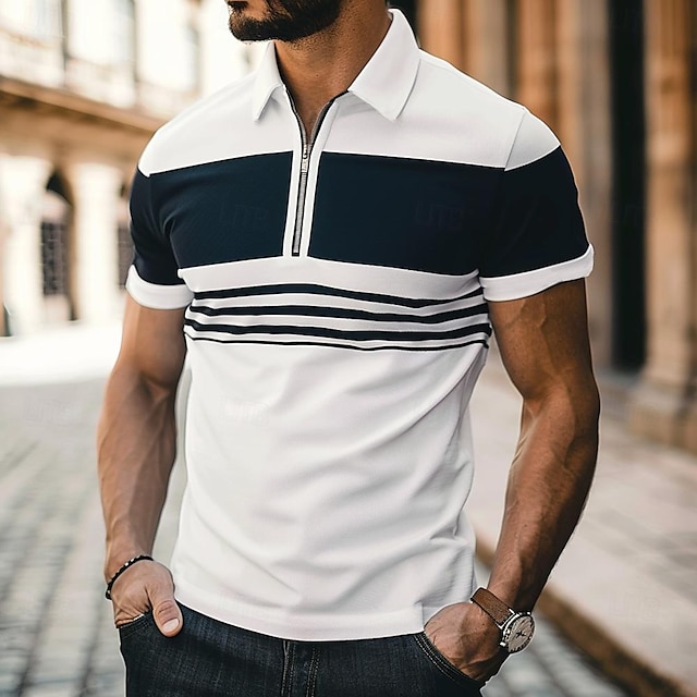  Striped Men's Business Casual 3D Print Polo Shirt Street Daily Holiday Polyester Short Sleeve Turndown Polo Shirts White Spring & Summer S M L Micro-elastic Lapel Polo