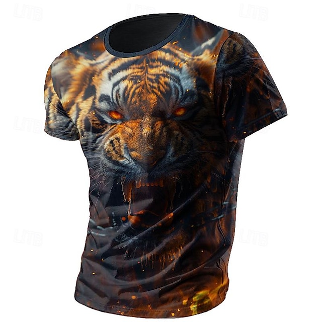  Animal Tiger Mars Fashion Designer Athleisure Men's 3D Print T shirt Tee Street Sports Outdoor T shirt Black Short Sleeve Crew Neck Shirt Summer Spring Clothing Apparel S M L XL XXL XXXL