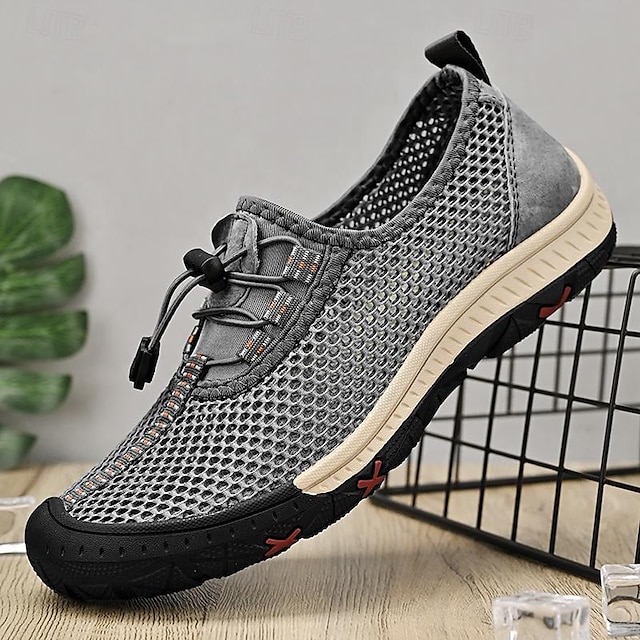  Pantofi sport pentru bărbați, din plasă respirabilă, cu șireturi elastice și talpă antiderapantă, adidași ușori cu uscare rapidă pentru drumeții, pescuit și călătorii de vară