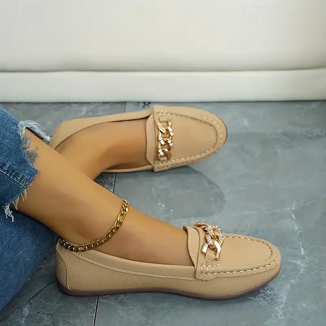  Damen Halbschuhe Klassische Loafer Outdoor B¨¹ro Täglich Sommer Schnalle Flacher Absatz Runde Zehe Vintage Basic Wanderschuhe PU Halbschuhe Kamel Schwarz Weiß
