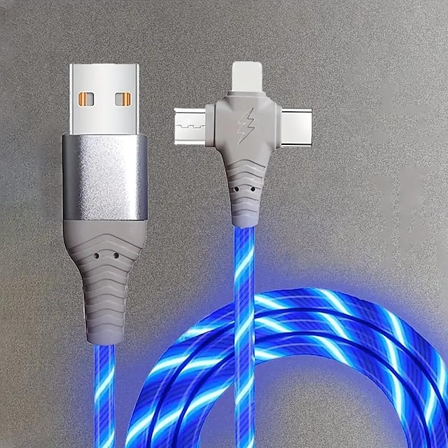  Szybki kabel przepływowy 3A LED - potrójna synchronizacja USB z błyskawicą  & ładowanie - moc 10-20 W, trwały abs, uniwersalna kompatybilność
