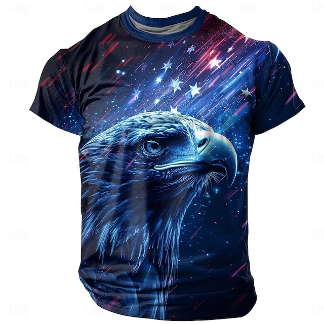  dier Amerikaanse Amerikaanse vlag Adelaar Modieus Sportkleding Voor heren 3D-afdrukken T-shirt Straat Buitensporten Festival Amerikaanse onafhankelijkheidsdag T-shirt blauw Strakke ronde hals Overhemd