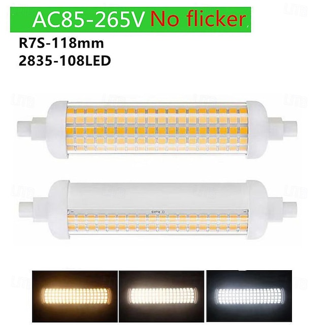  1/2個 r7s LED電球 高輝度 108LED ちらつきなし 118mm LED 両端ランプ交換用 メタルハライド ソーラーチューブ 85-265V