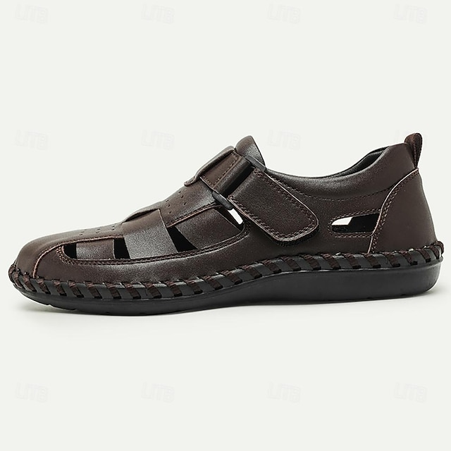  Herren Sandalen Fischer Sandalen Brautkleider schlicht Strand Design Leder Atmungsaktiv Komfortabel Rutschfest Klettverschluß Schnalle Schwarz Kaffee