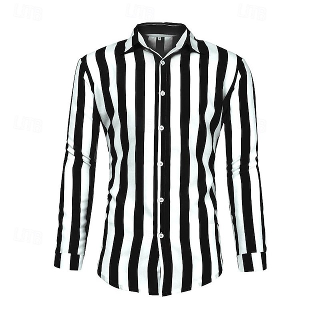  Miesten Paita Kesä paita Rento paita Rantapaita Button Up paita Raidalliset paidat Musta Sininen Harmaa Pitkähihainen Raita Sänkyjen avaus Loma Havaijilainen Painike alas Vaatetus Polyesteri Muoti