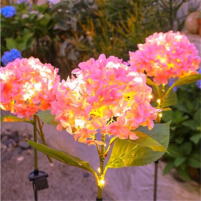  Simulare de hortensie lampă solară la sol, în aer liber, impermeabilă, lumini led pentru gazon de grădină, lumini cu led realiste cu led, lumini decorative cu flori solare la sol pentru decorarea