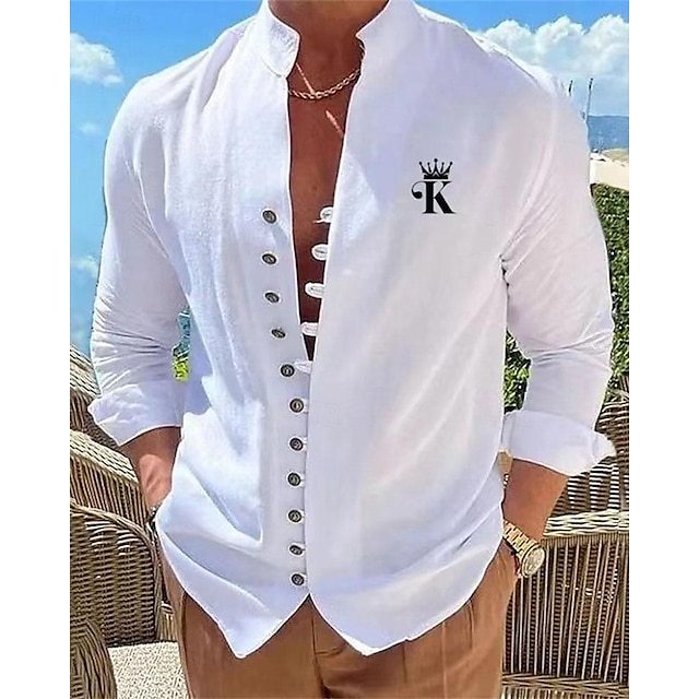  Per uomo Camicia Camicia con colletto cinese Camicia con colletto alla coreana Camicia Estiva Camicia casual Camicia con Bottoni Matrimoniale Vacanza Camicia hawaiana Nero Bianco Blu Cachi Manica