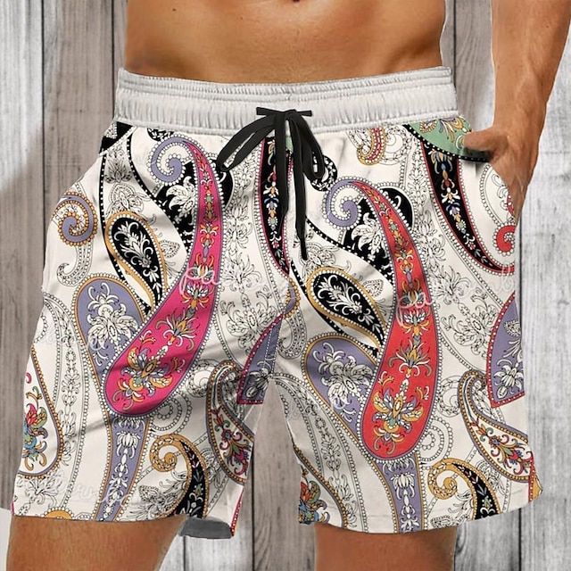  Men's Paisley Flower / Floral Swim Trunks Swim Shorts Board Shorts Mid Waist Fashion Streetwear Designer Casual Daily Holiday Pocket Drawstring Elastic Waist Designer Clothing Apparel