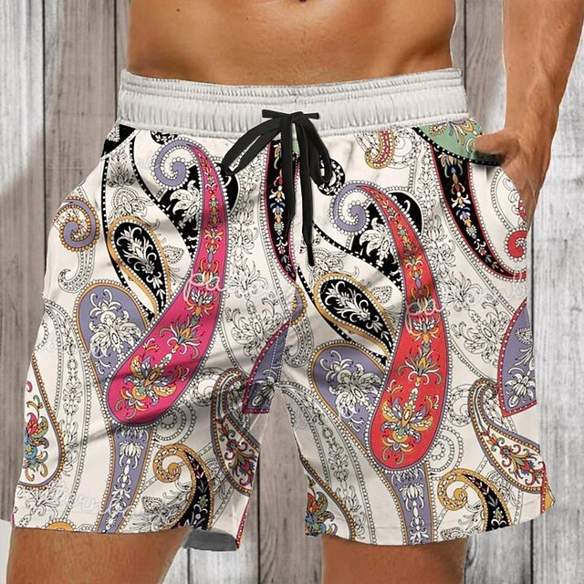 Men's Paisley Flower / Floral Swim Trunks Swim Shorts Board Shorts Mid Waist Fashion Streetwear Designer Casual Daily Holiday Pocket Drawstring Elastic Waist Designer Clothing Apparel4