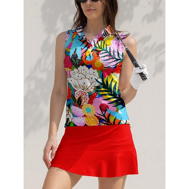  Women's Golf Polo Shirt Red Sleeveless Top Ladies Golf Attire Clothes Outfits Wear Apparel
