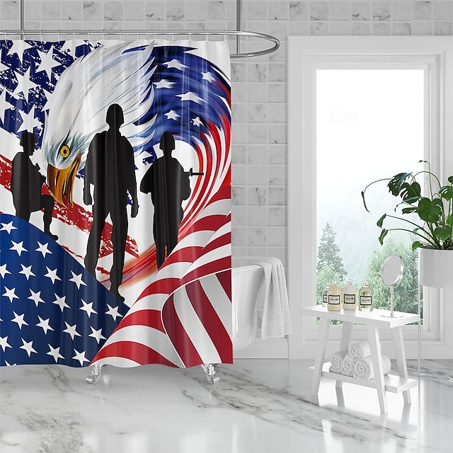  1 peça 180x180cm dia da independência bandeira americana águia careca cortina de chuveiro colorida flor família homestay vermelho branco azul pano impermeável de secagem rápida gancho decorativo de poliéster